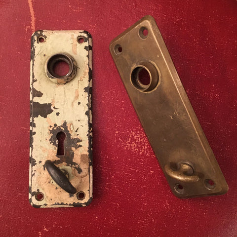 a before and after showing paint removal from old hardware