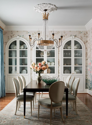 Chandelier over dining table