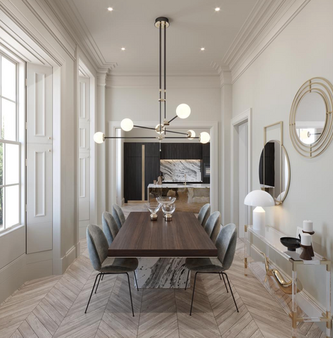 Globe pendants in the ceiling