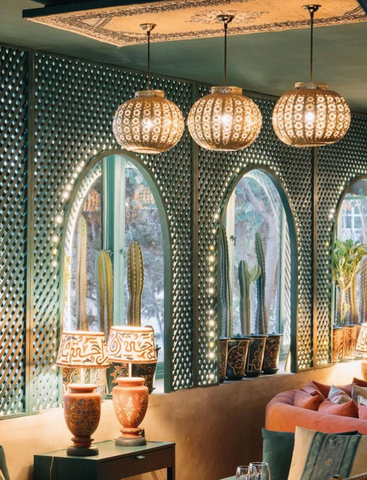 Moroccan lanterns over a dining table