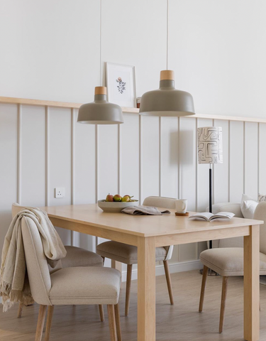 Scandinavian lighting over a dining table