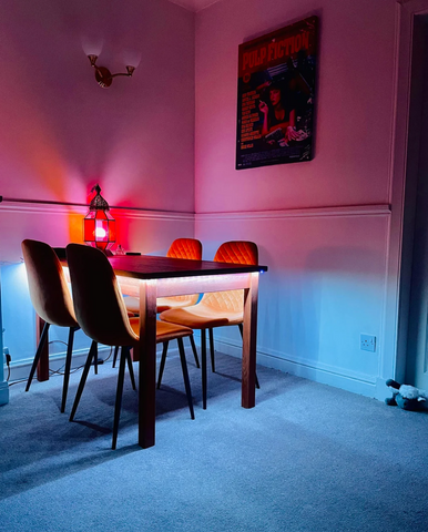 LED strip lighting under a dining table