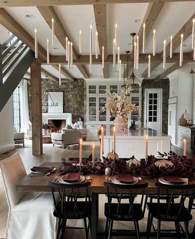 Floating candles above a dining table