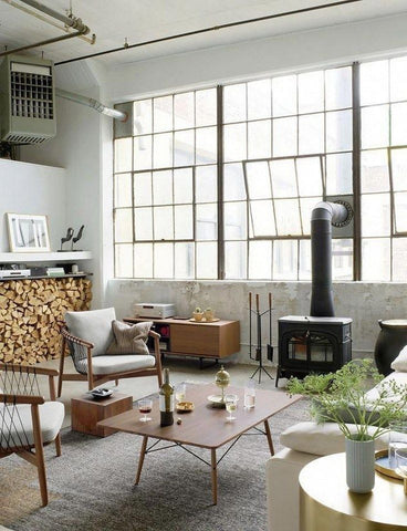 Giant warehouse windows rustic industrial style