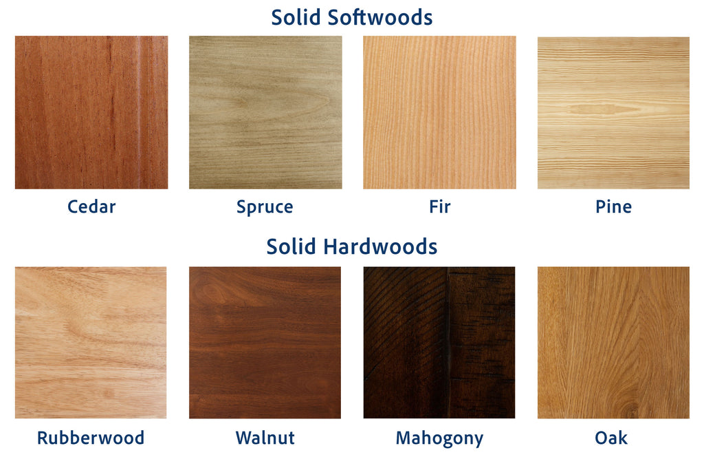 Different solid woods sorted by density