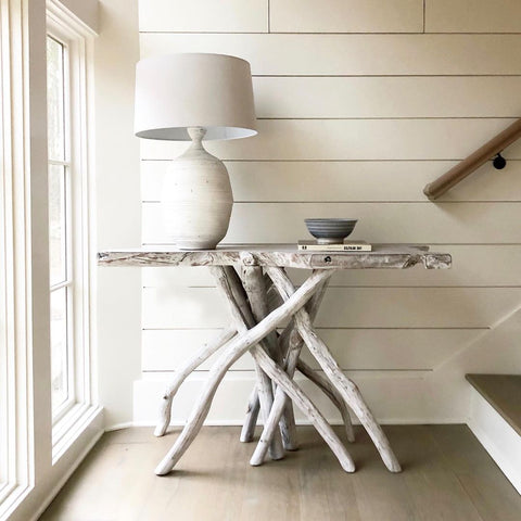 Driftwood table in coastal decor