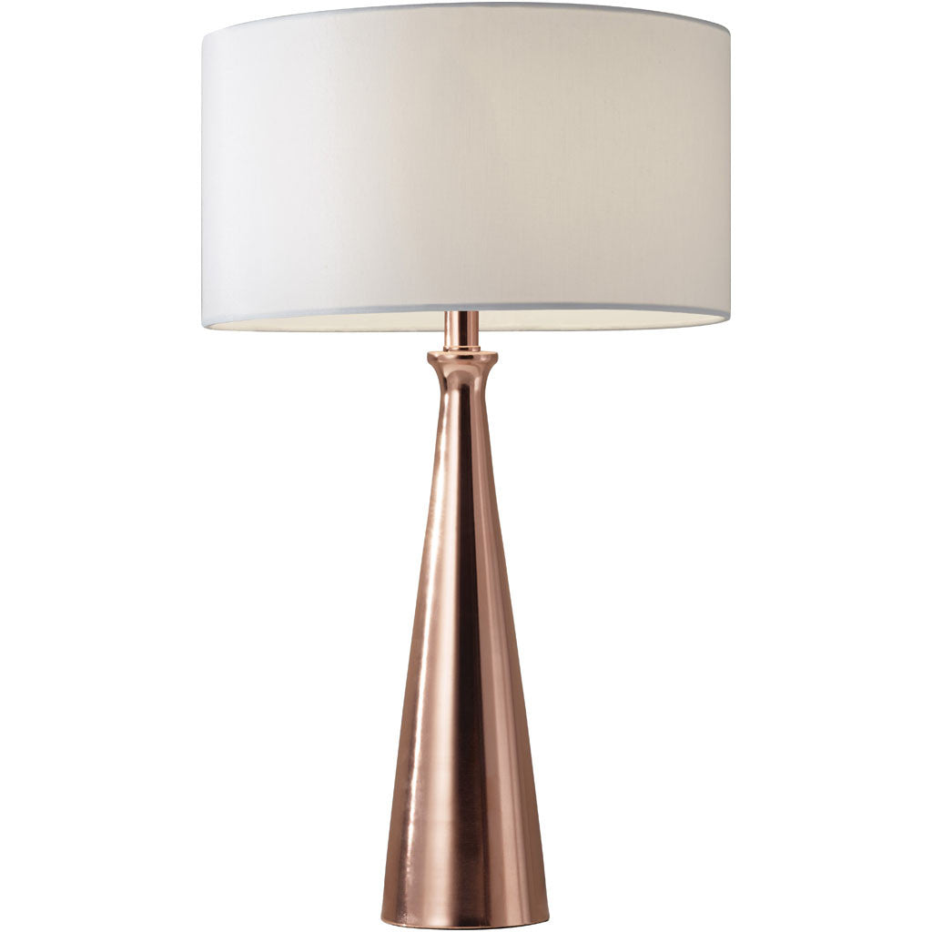 white and copper table lamp