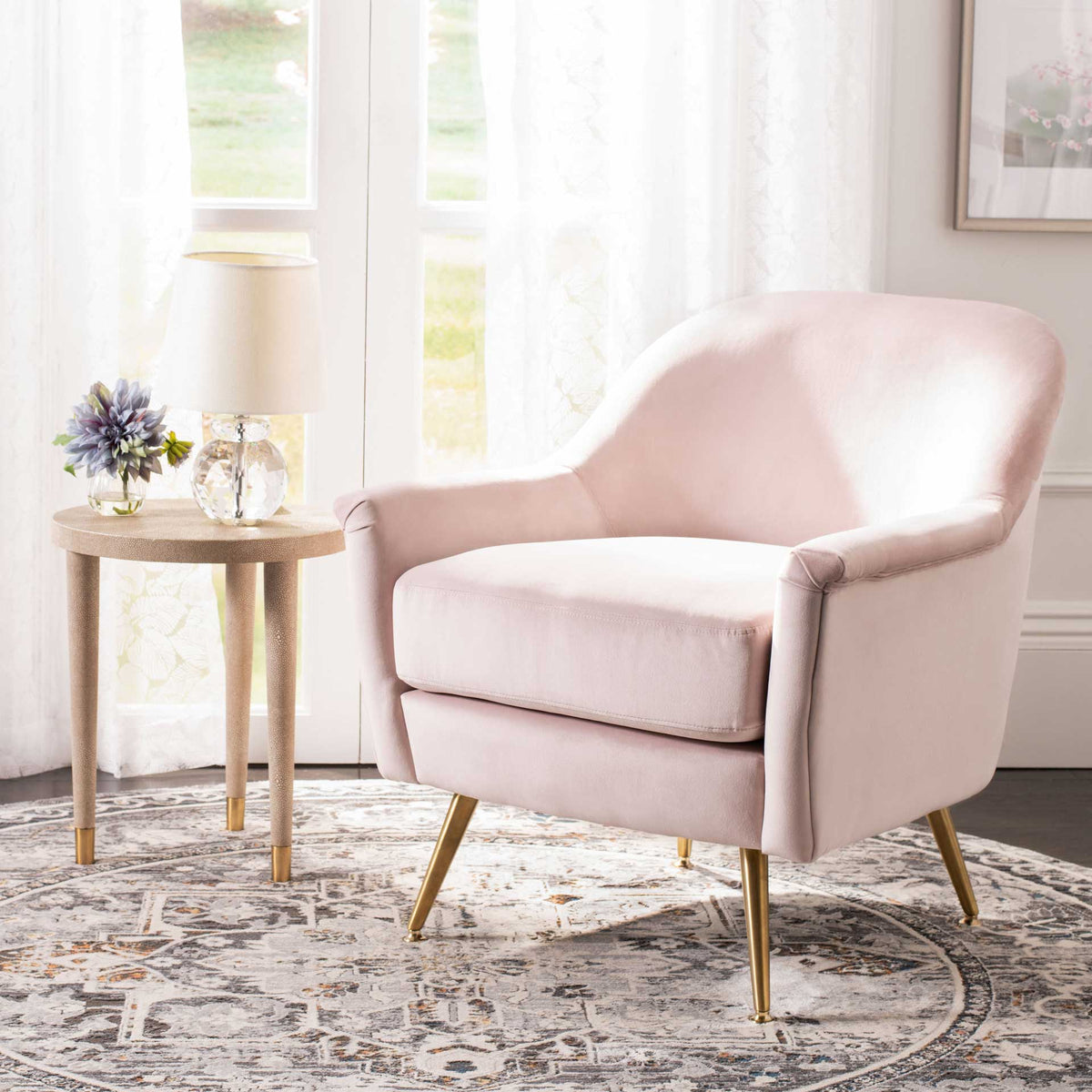 blush mid century chair