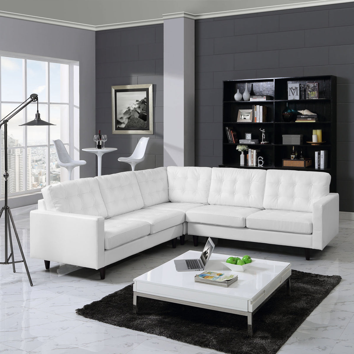 Era LShaped Leather Sectional Sofa White