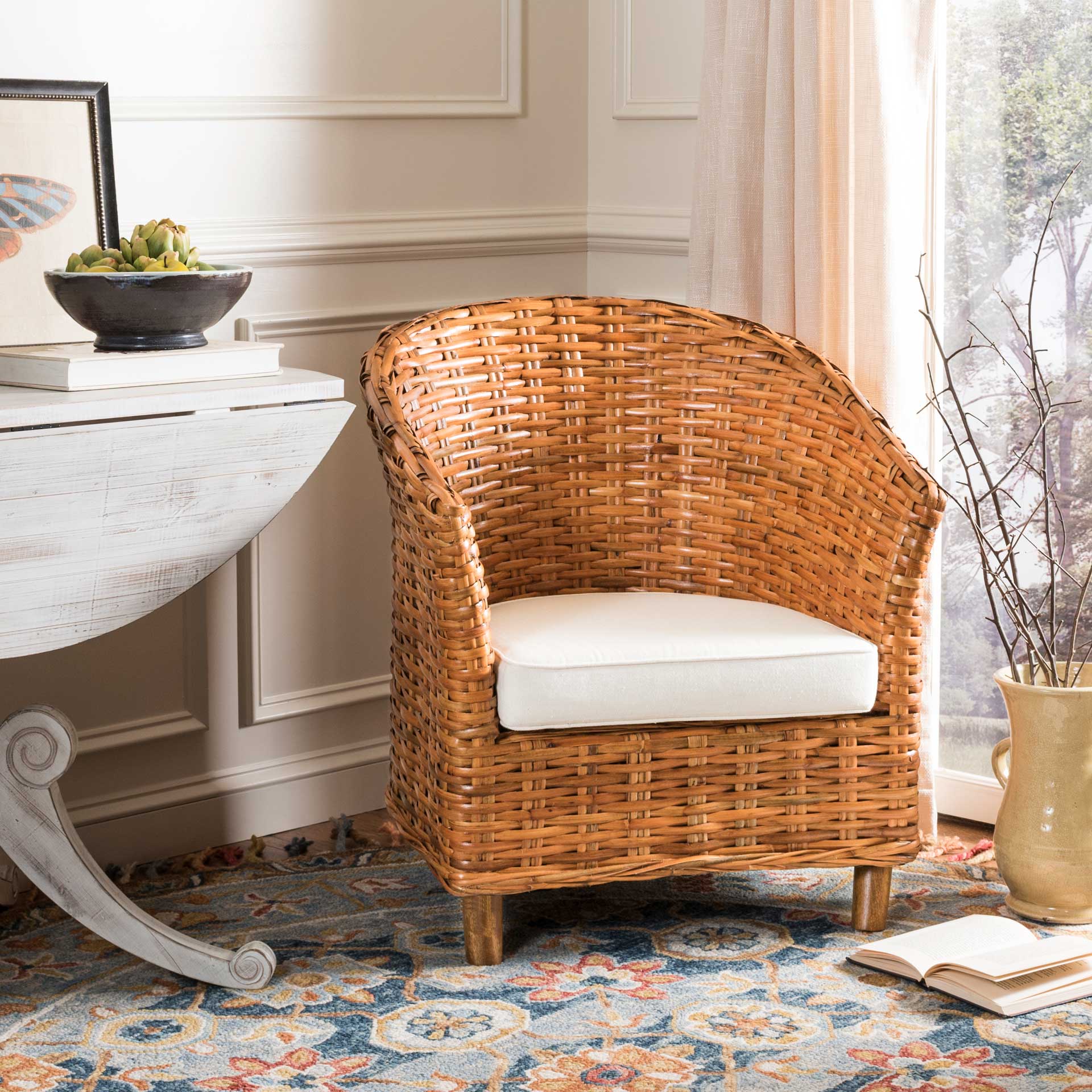 Omar Rattan Barrel Chair Honey/White