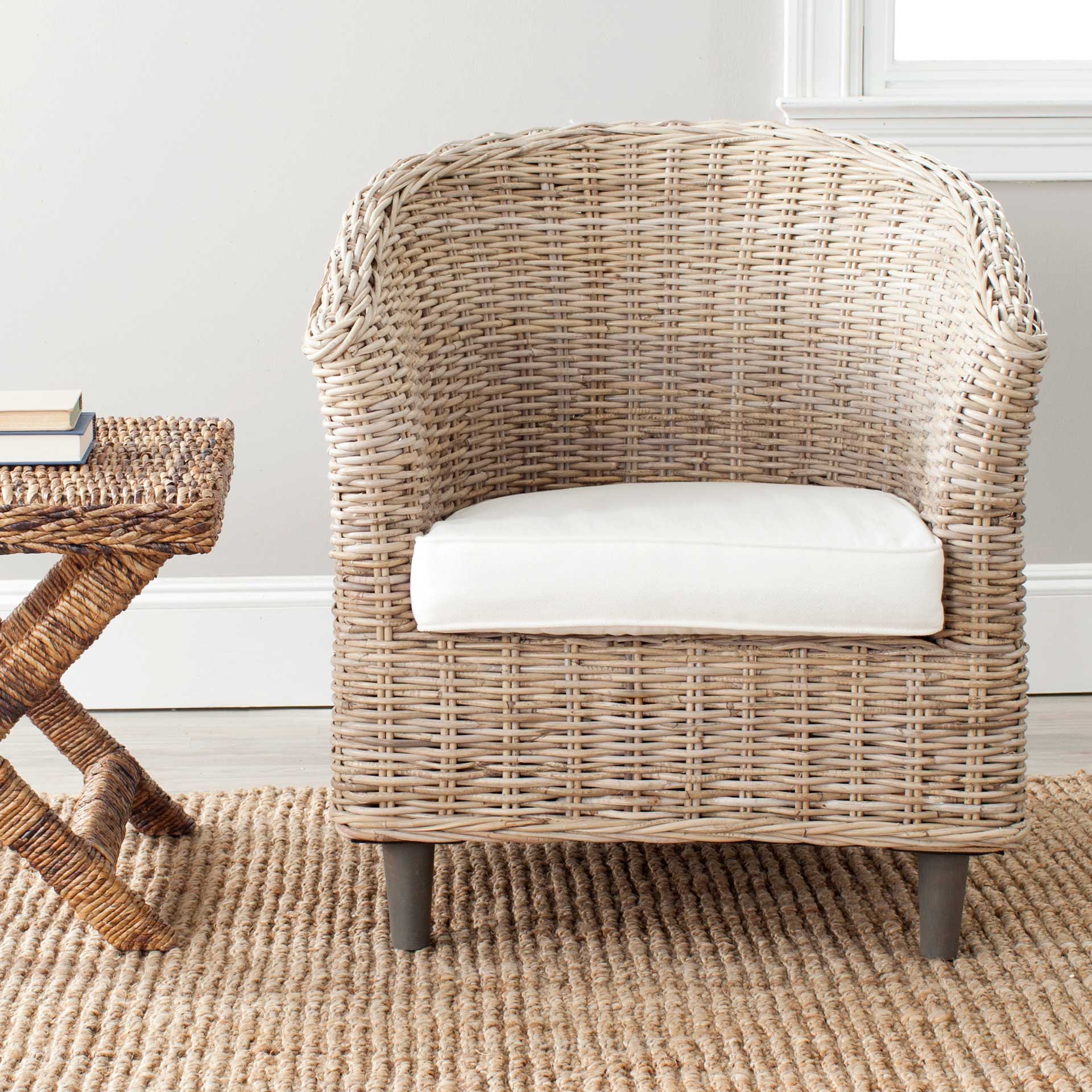 Omar Rattan Barrel Chair Natural/White