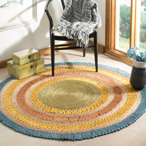 Natural Fiber Blue/Multi Round Rug - Froy.com