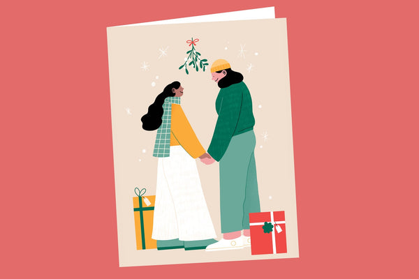 Gay Gals Holding Hands Christmas Card