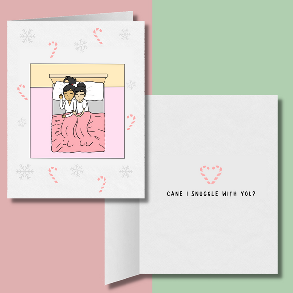 Cane I snuggle with you punny lesbian christmas holiday card