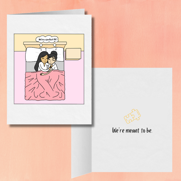 Meant to be perfect fit jigsaw puzzle lesbian card