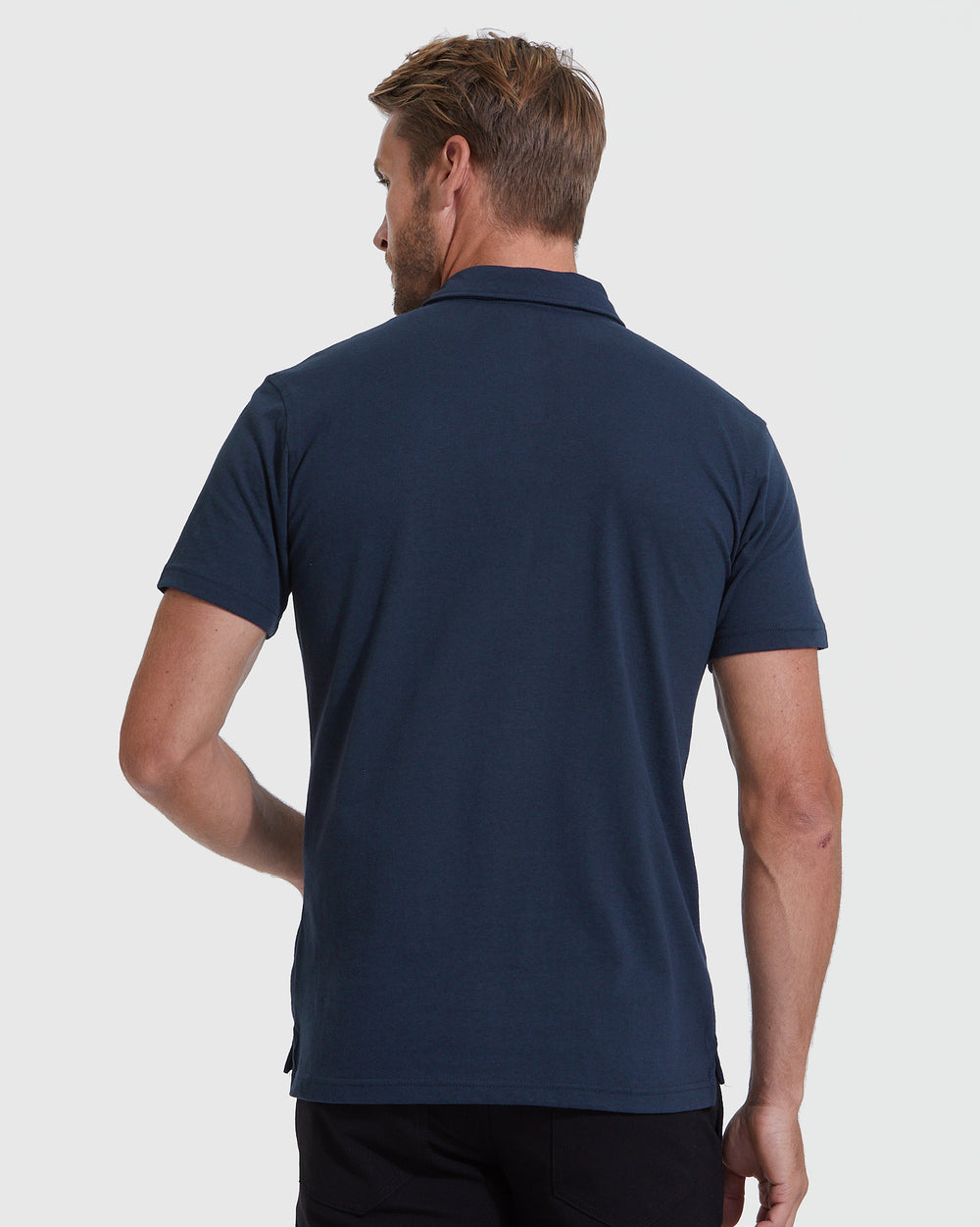 Men Navy Print Polo Neck T-shirt