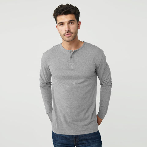 Man Wearing Heather Gray Long Sleeve Henley