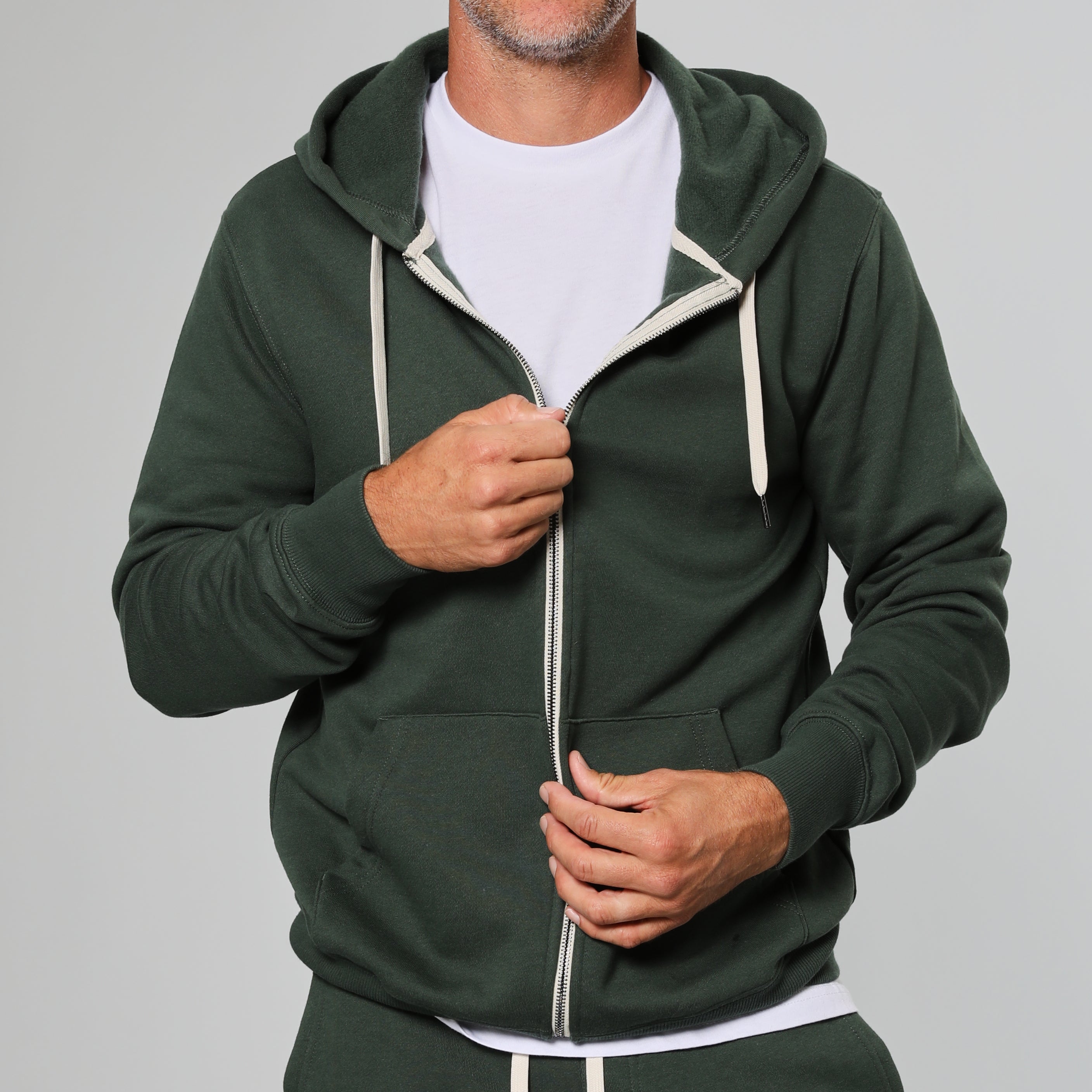 Sudadera de felpa de lanilla francesa verde cazador con capucha y cier –  True Classic