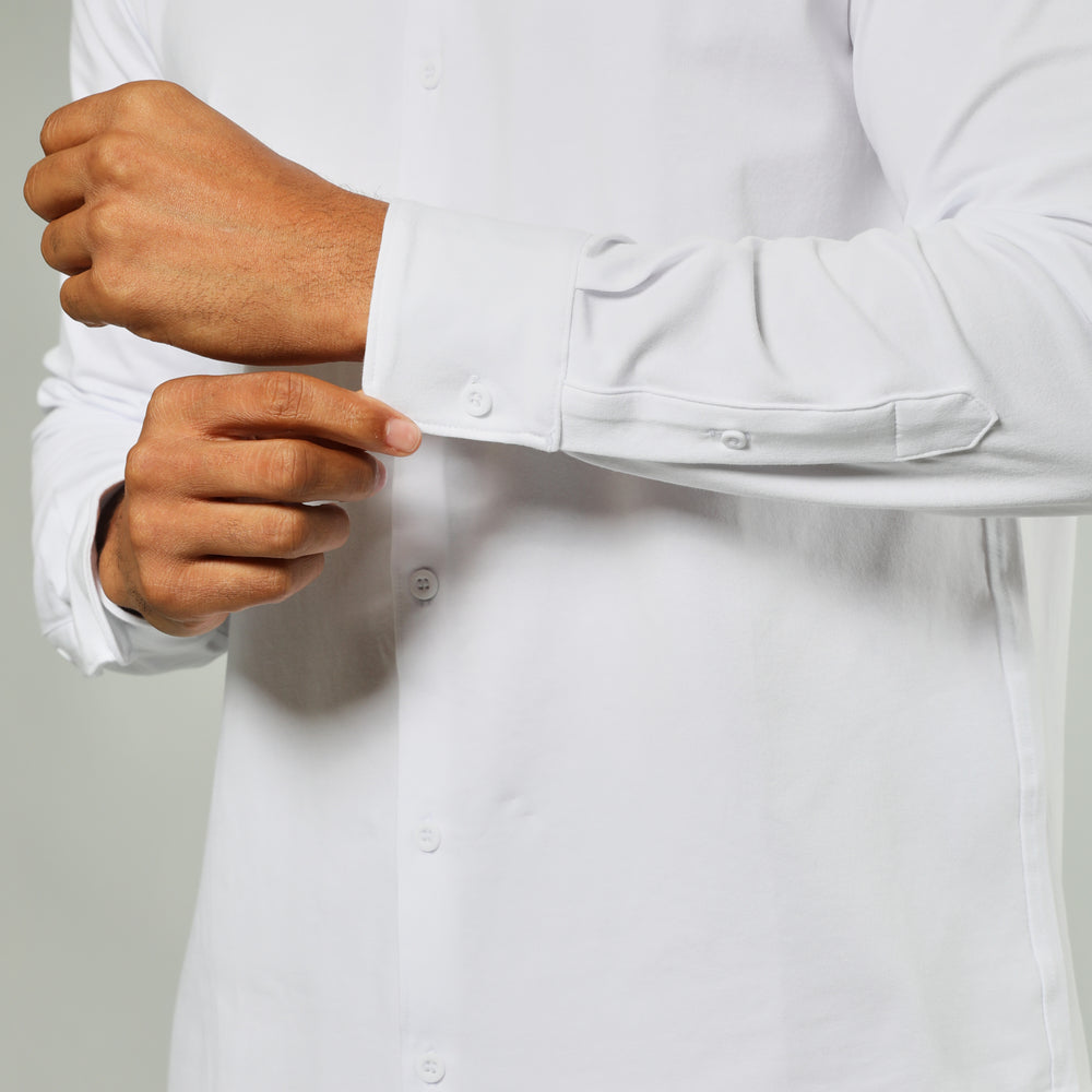 Long Sleeve Shirt 3/button crew neck. White