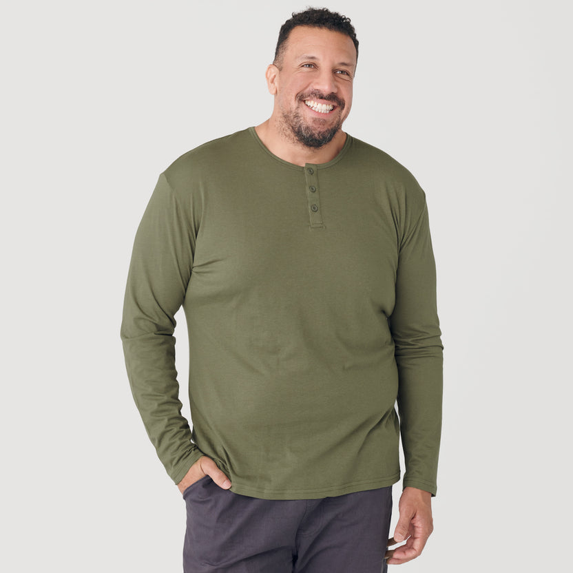 Dark Olive Long Sleeve Henley | Men's Dark Olive Henley Long Sleeve ...