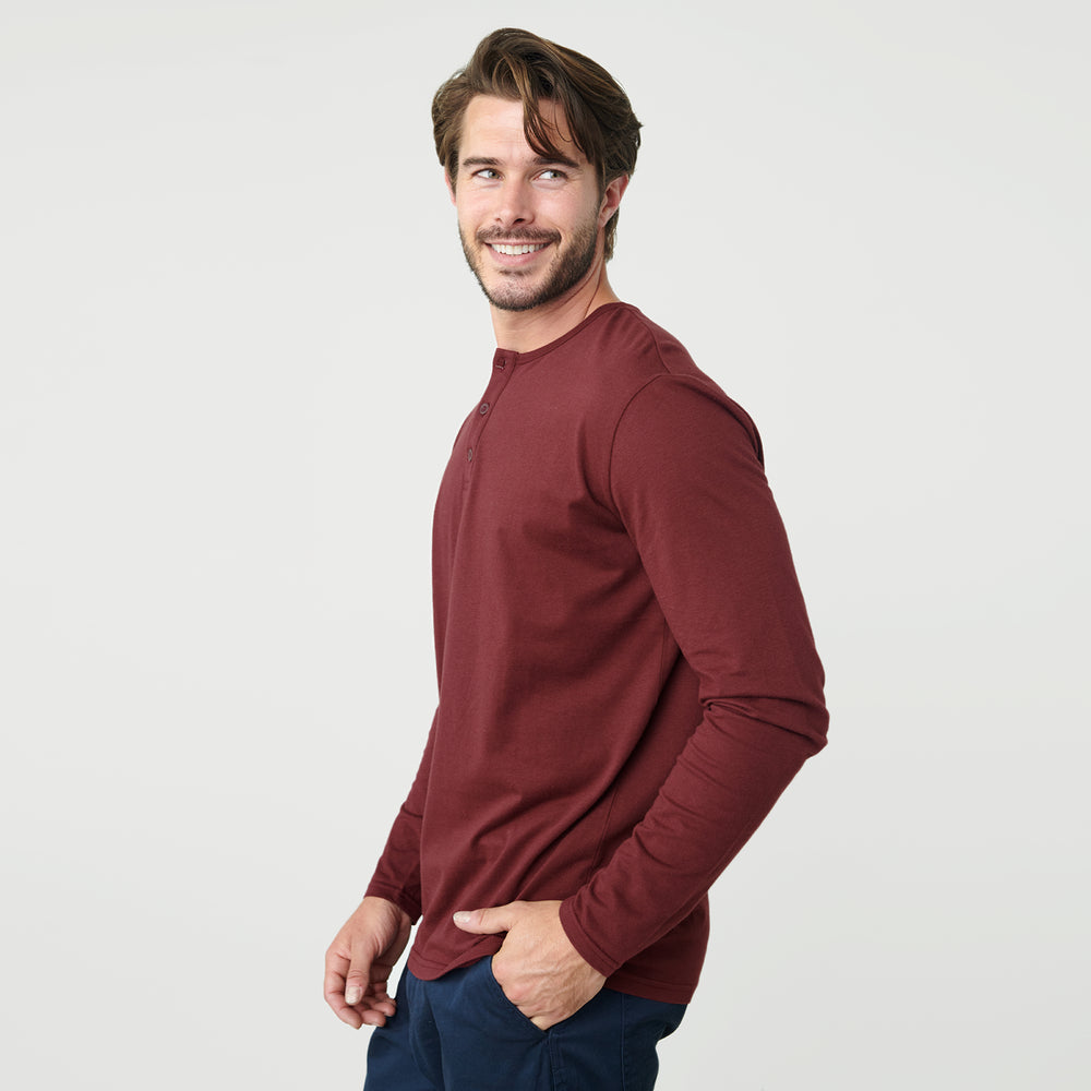 Stanley Men's Thermal Crew Shirt with Long Sleeves & Pocket, Burgundy Heather, X-Large