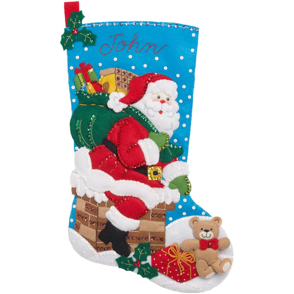 Bucilla Felt Applique Christmas Stocking Kit SANTA AND FRIENDS 18 inch