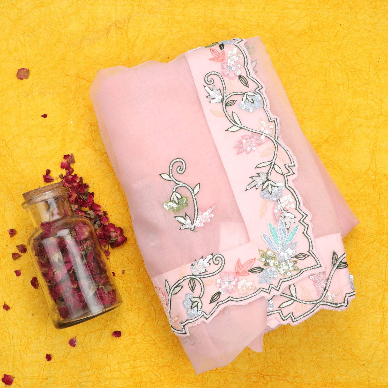 Pink Embroidered Organza Fabric – Siyani Clothing India