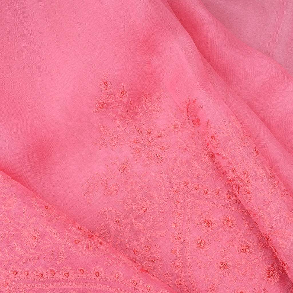 Punch Pink Embroidered Organza Saree