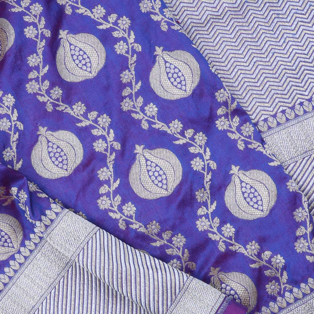 Blue Violet Banarasi Silk Saree With Floral Pattern | Singhania's