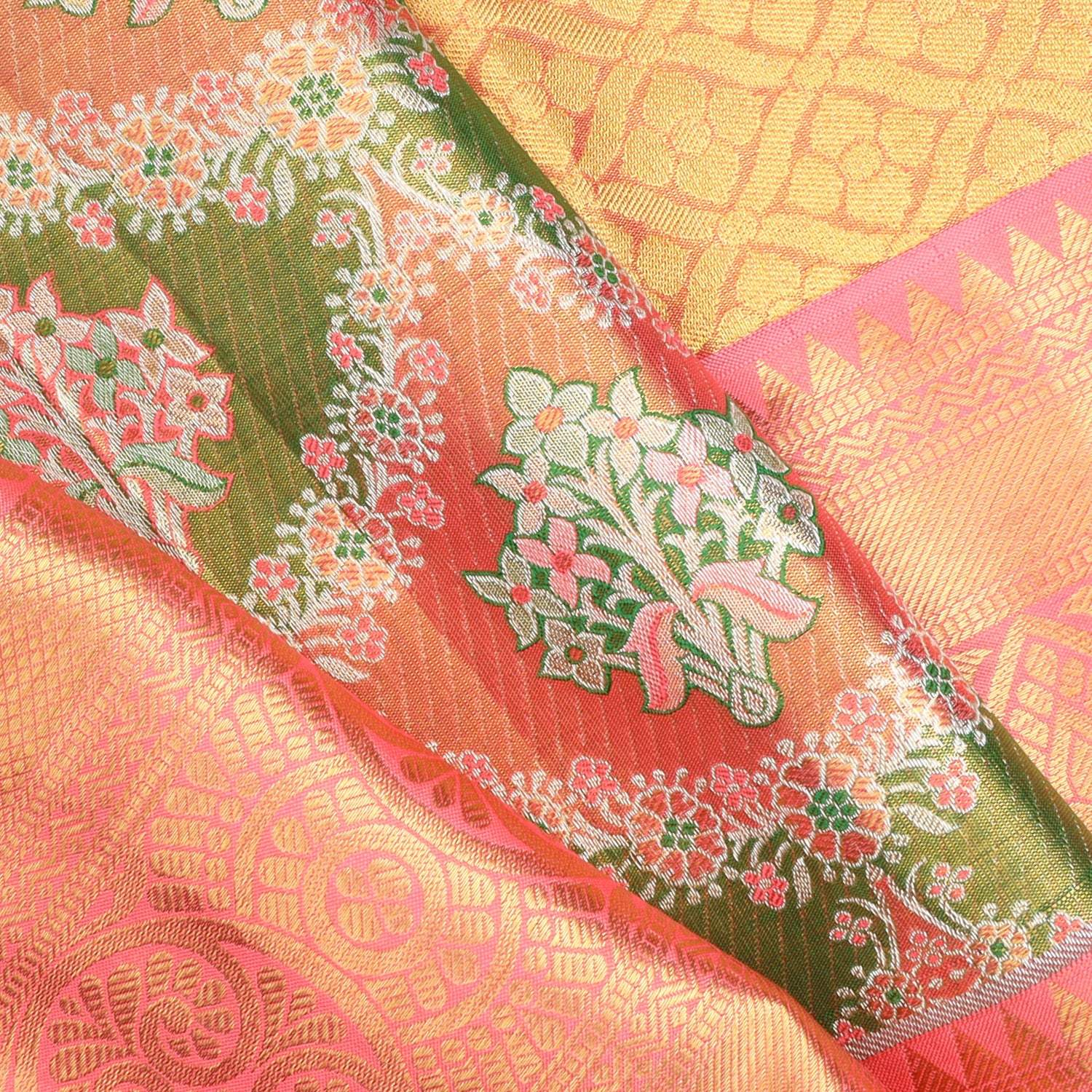 Multicolor Tissue Kanjivaram Silk Saree With Floral Motif Pattern - Singhania's