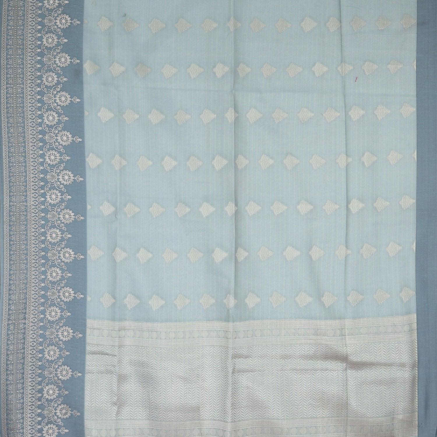 Ash Blue Tissue Saree With Floral Pattern