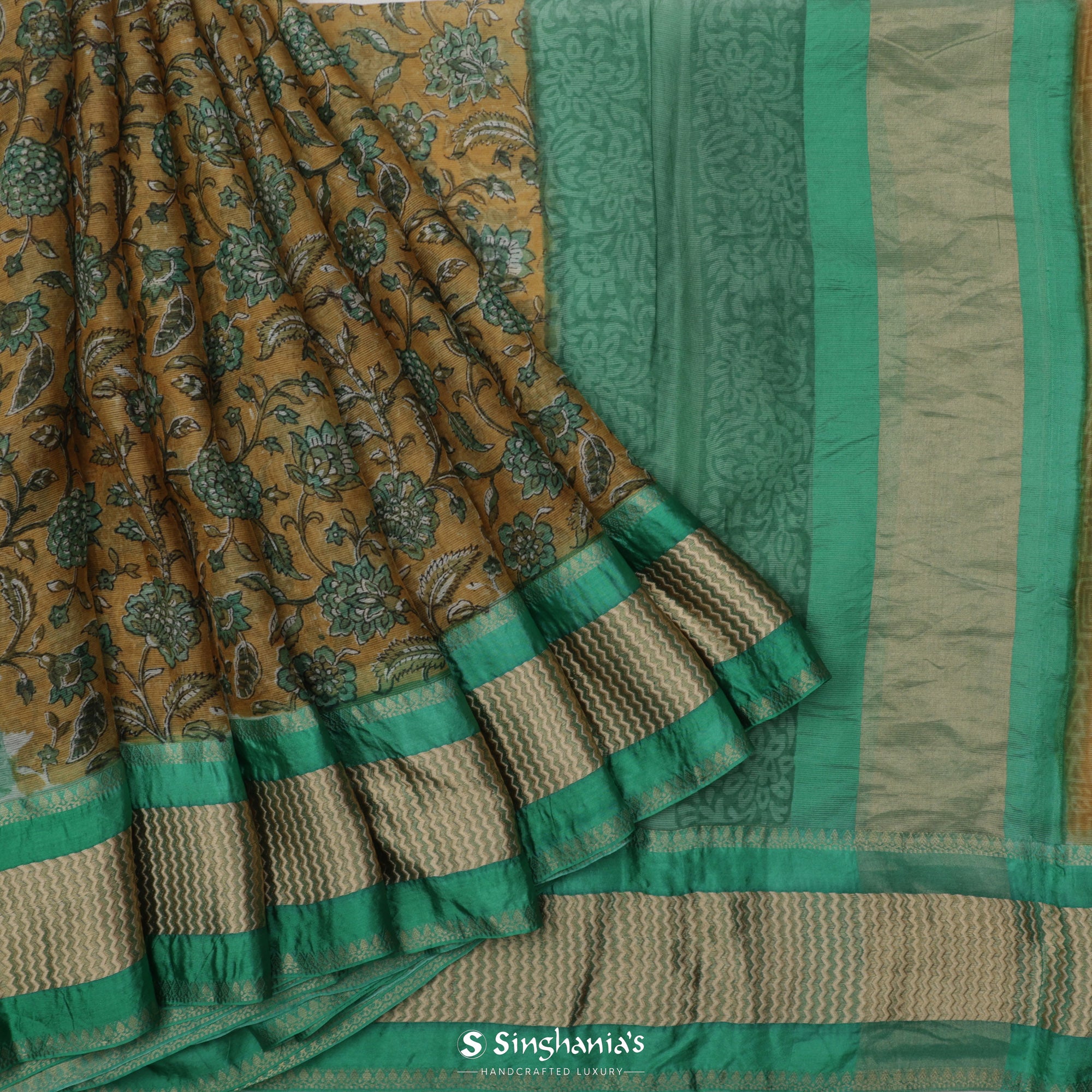 Peacock color Silk Cotton Maheshwari Saree | Mahishmati Handlooms