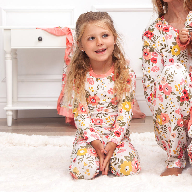 Toddler Girls 2-pièces Pyjama En Peluche Ensembles Cartoon Floral