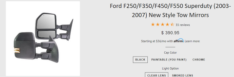 Ford F250/F350/F450/F550 tow mirrors by Boost Auto