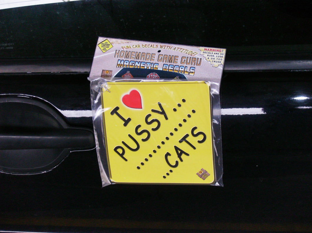 I LOVE PUSSY...CATS: Magnet/Suction Cup Car Decal