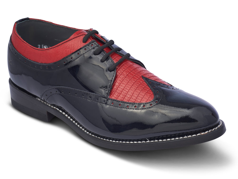 black and red wingtip shoes