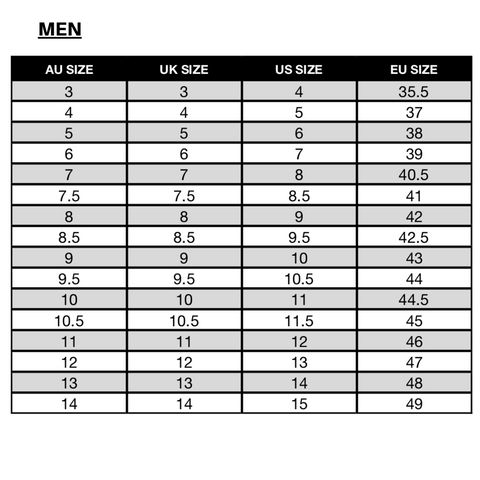 aus men's shoe size chart