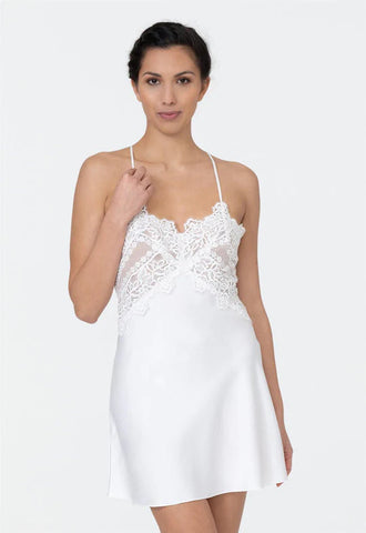 A model wearing bridal lace chemise