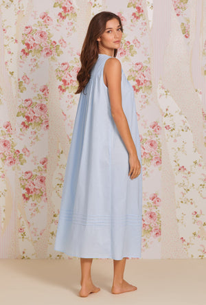 Eileen West Cotton Blend Nightgown Light Blue Chemise XS/S Short