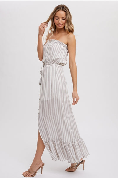 Beige & White Strip Beach Dress