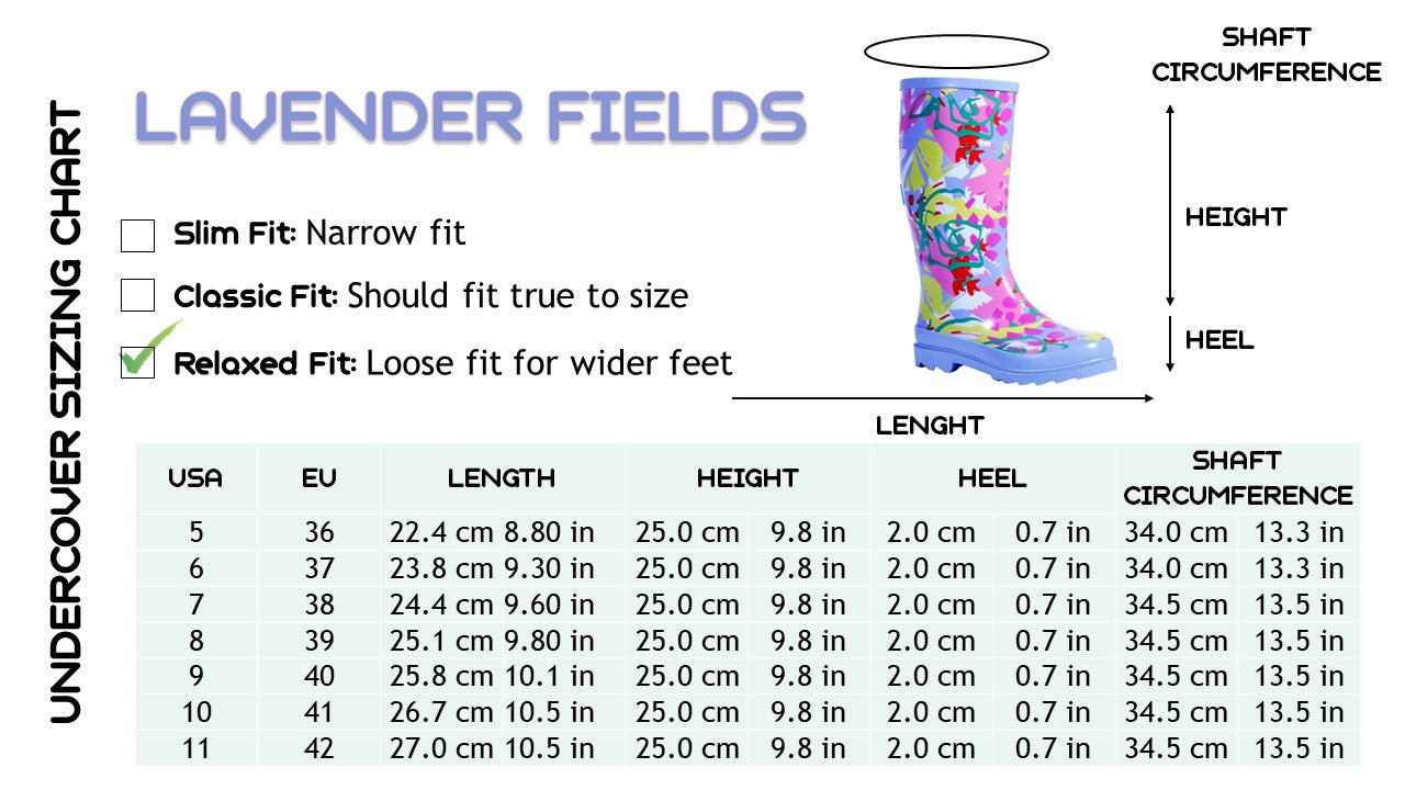 LAVENDER FIELS WOMEN'S RUBBER RAIN BOOTS