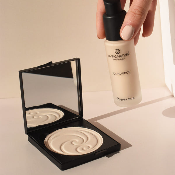 Living Nature Natural Luminous Pressed Powder Foundation and Pure Ivory Liquid Foundation