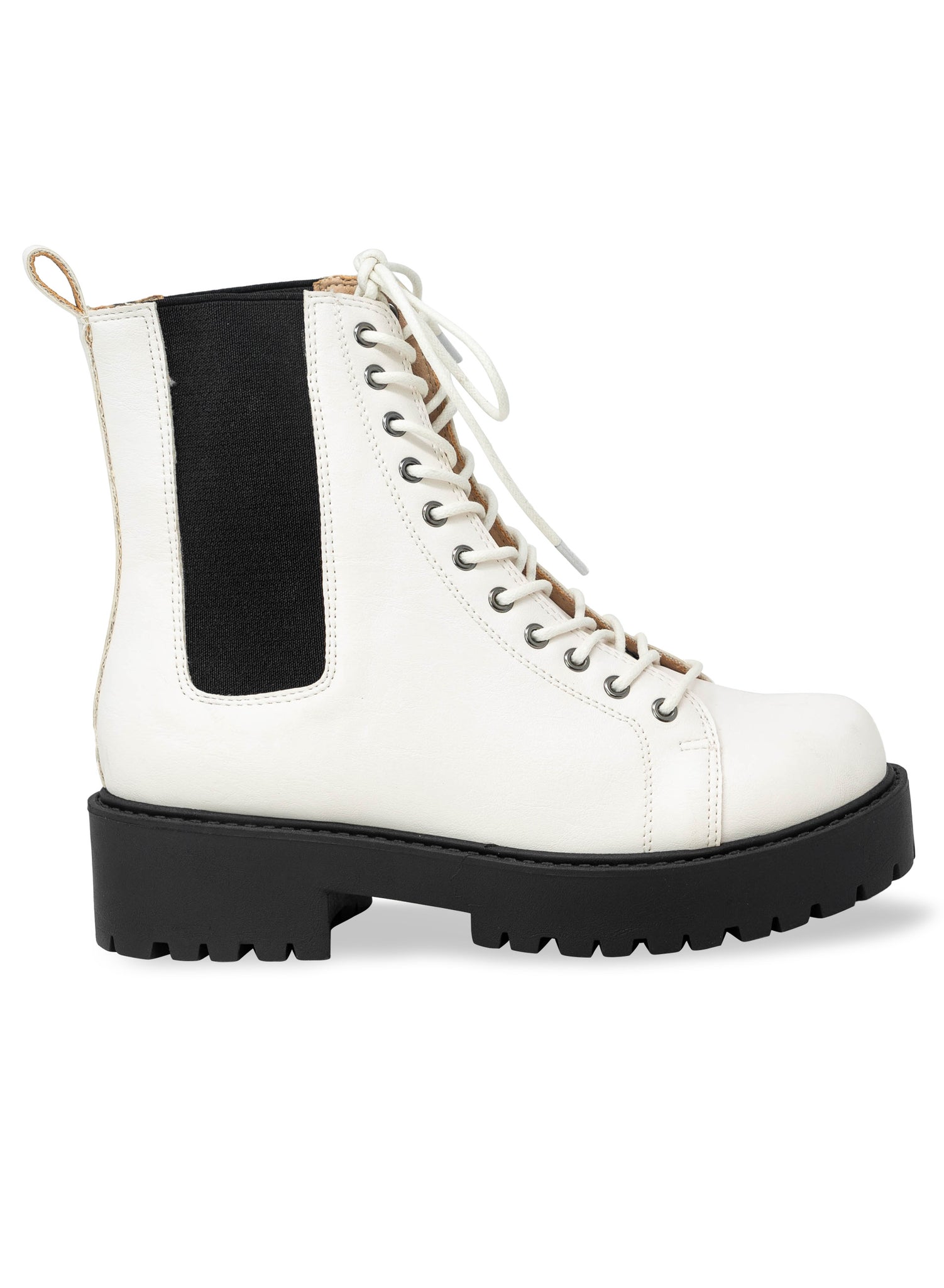 Women's White Stacked Heel Combat Boot – Lala Shoes