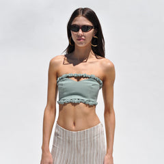 GANNI - Cotton Suiting Strapless Top.