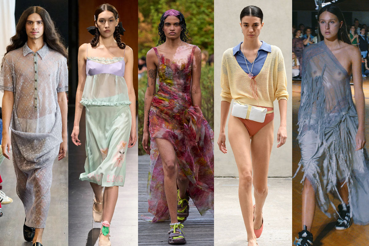 Collage of NYFW SS23 Trends - Transparency and sheerness.