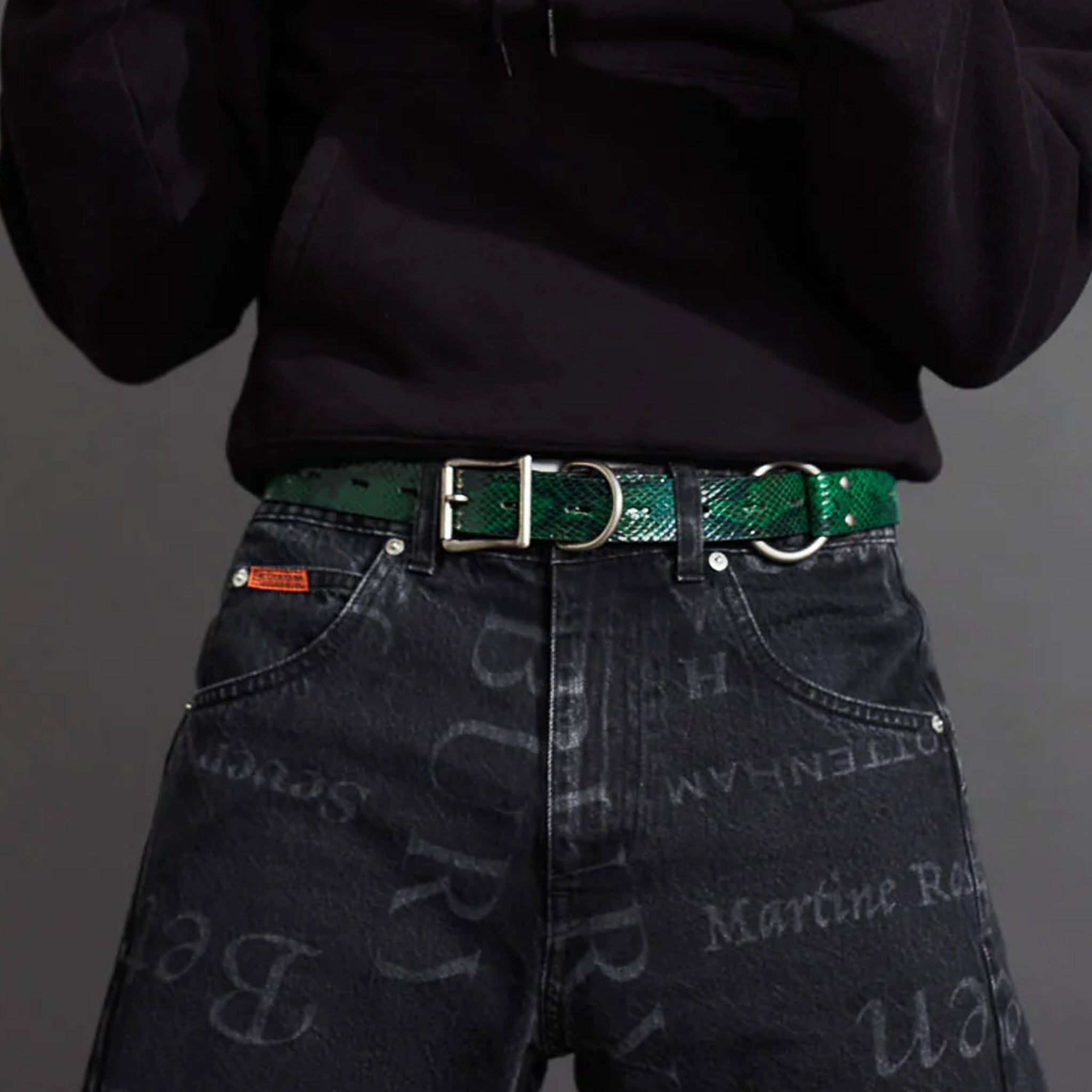 Martine Rose - Bondage Belt - Green Faux Snake | available at LCD