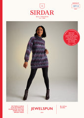 Knitted tunic dress shown in Sirdar Jewelspun colour 842 Nordic Noir
