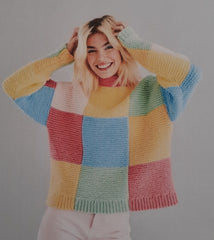 Picture of a colourful colour block knitted jumper