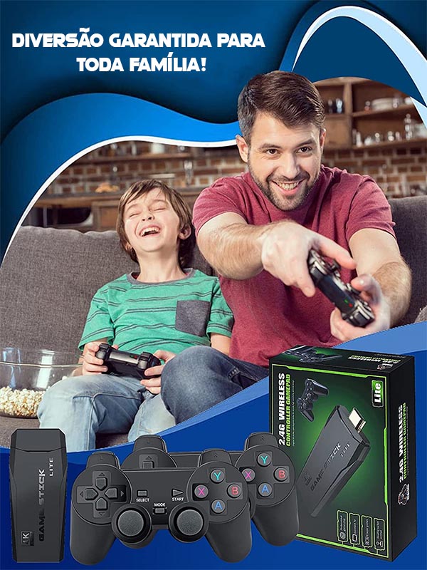 Game Stick Retrô 4K Original - 10.000 Jogos Clássicos + 2 Controles