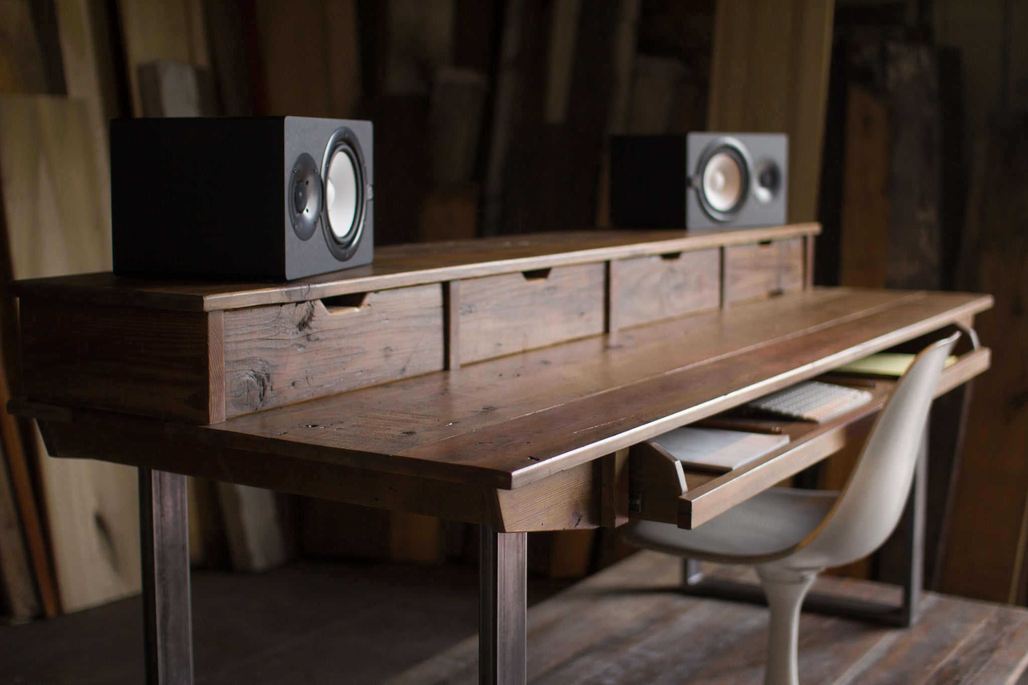 Monkwood Sd88 Studio Desk In Rustic Reclaimed Wood For Audio